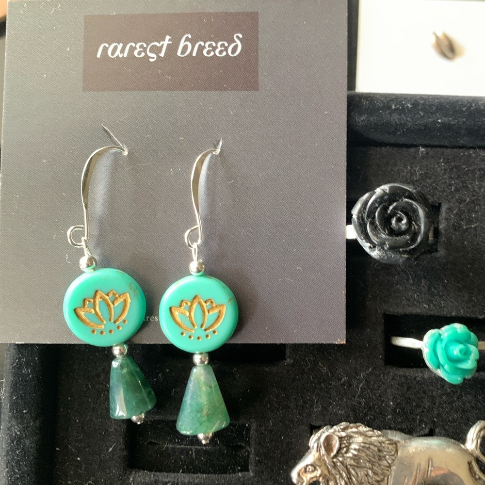 sterling silver moss agate and magnesite earrings